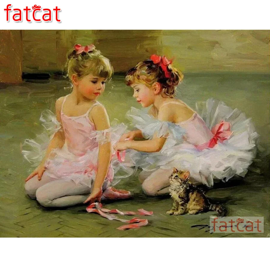 FATCAT 5d diy алмазная живопись балетная девушка кошка собака 100% квадратная круглая