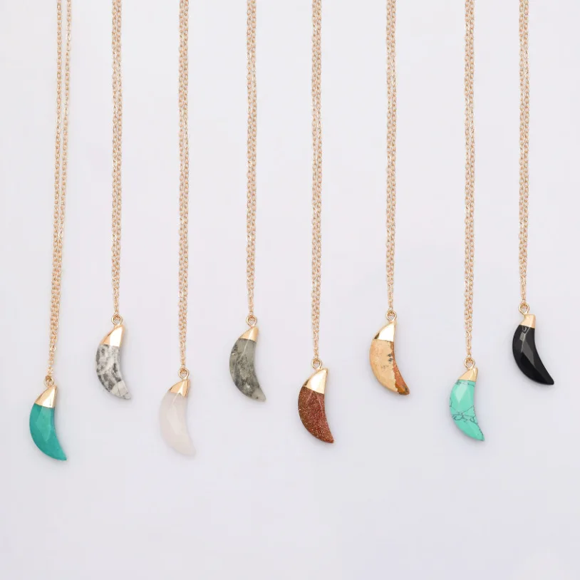 2021 Hot Selling Natural Stone Moon Pendant European And American Creative Fashion Jewelry Handmade DIY Necklace Accessories