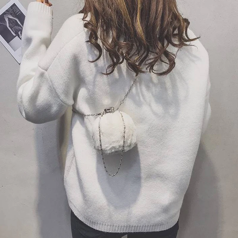 Winter Plush Soft Women Crossbody Bag New Individuality Design Mini Bucket Bags for Key Credit Card Ladies Chain Shoulder Bag