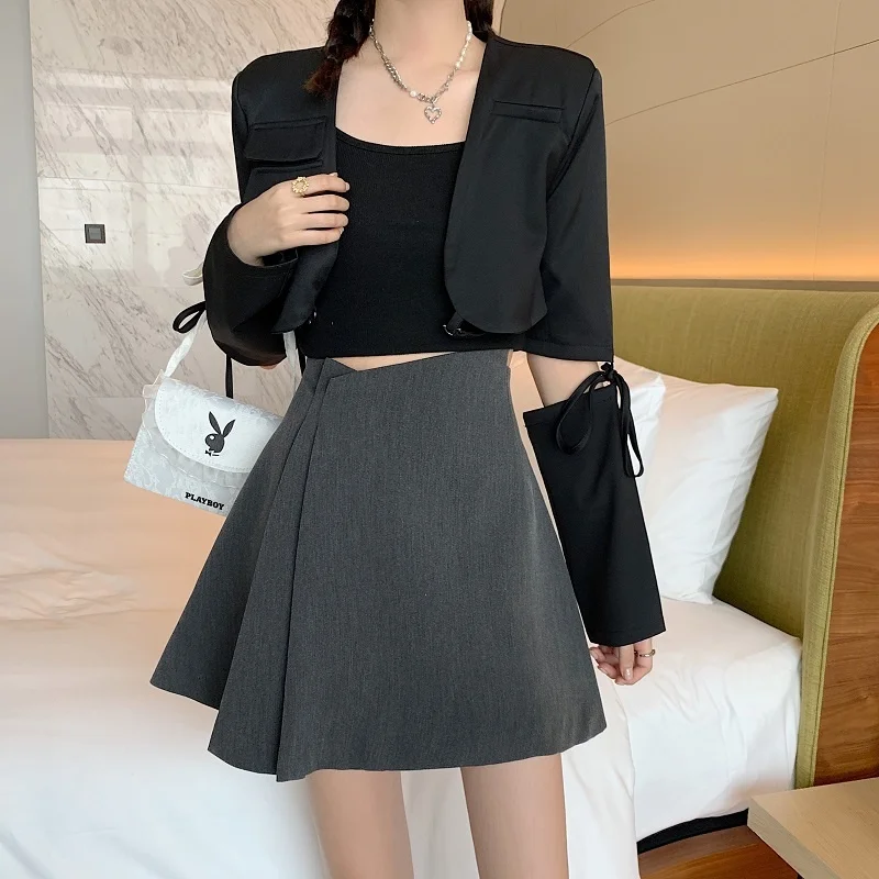 Черная Женская Осенняя юбка новинка 2021 обтягивающая трапециевидная короткая с