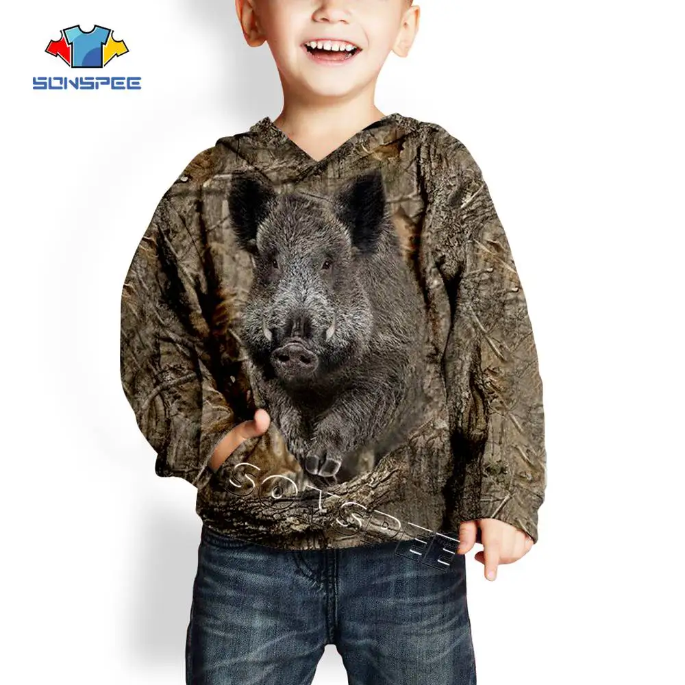 

SONSPEE Wild Boar Hunting 3d Print Fashion Kids Hoodie Casual Streetwear Boys Baby Clothing Child Pullover Hoody Sweatshirts Top