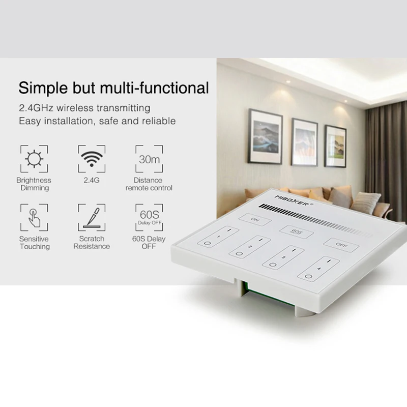 

T1 4-Zone Brightness Dimming Smart Panel Remote Controller led dimmer switch 2.4GHz Wireless Transmitting