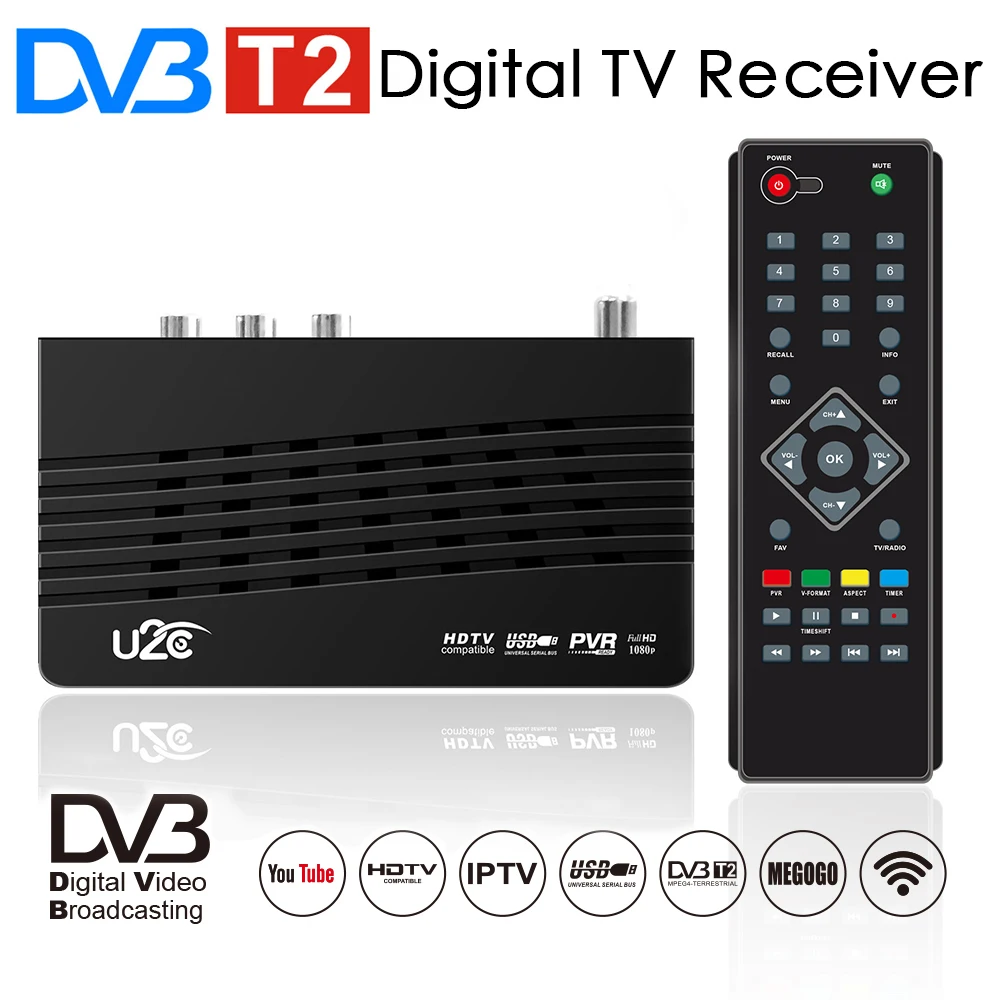 U2C DVB-T2 ТВ-тюнер HD цифровой ТВ-приемник DVB T2 рецептор H.264 HD ТВ-приставка DVBT2 декодер DVB-T приставка для русского ТВ бесплатно