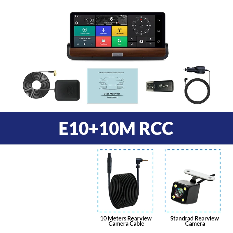 E-ACE Dashcam 3g Автомобильный видеорегистратор gps Навигация 16G авто камера Android 7,0 дюймов зеркало заднего вида FHD 1080P видео рекордер Wifi Bluetooth