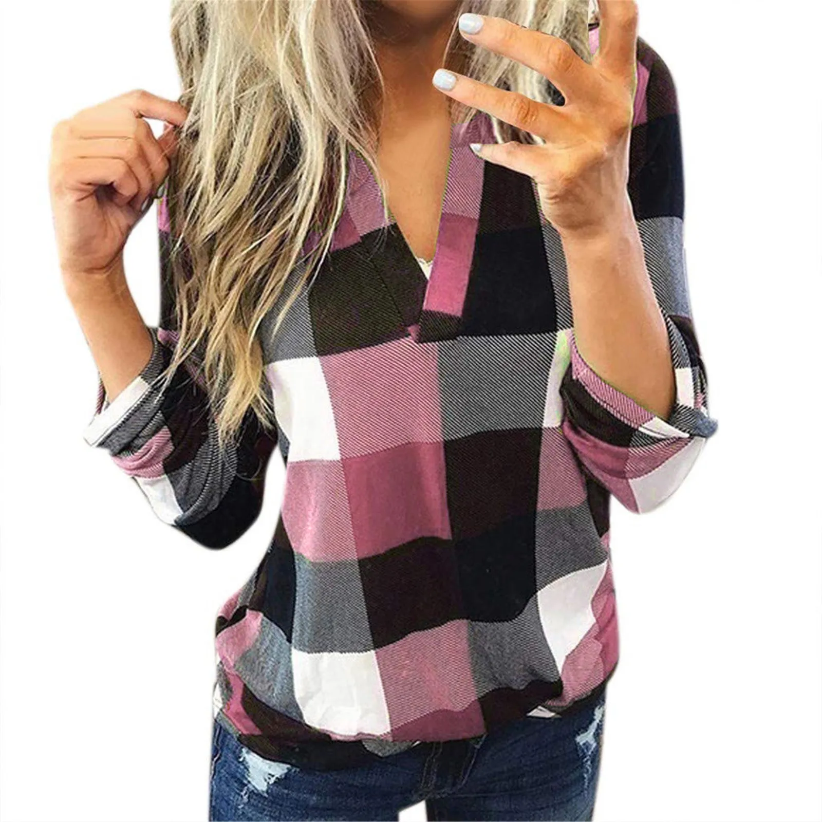 

Shirts Women Casual Cotton Plaid Jacket Lapel Collar Thick Long Sleeve Plaid Shirt Women Slim Jacket Shirt Top Chemise Femme