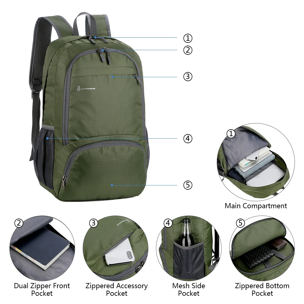 

Outdoor Backpack Shoulders Bag Lightweight Foldable Waterproof Packable Backpack Travel Hiking Cycling Camping Daypack Unisex