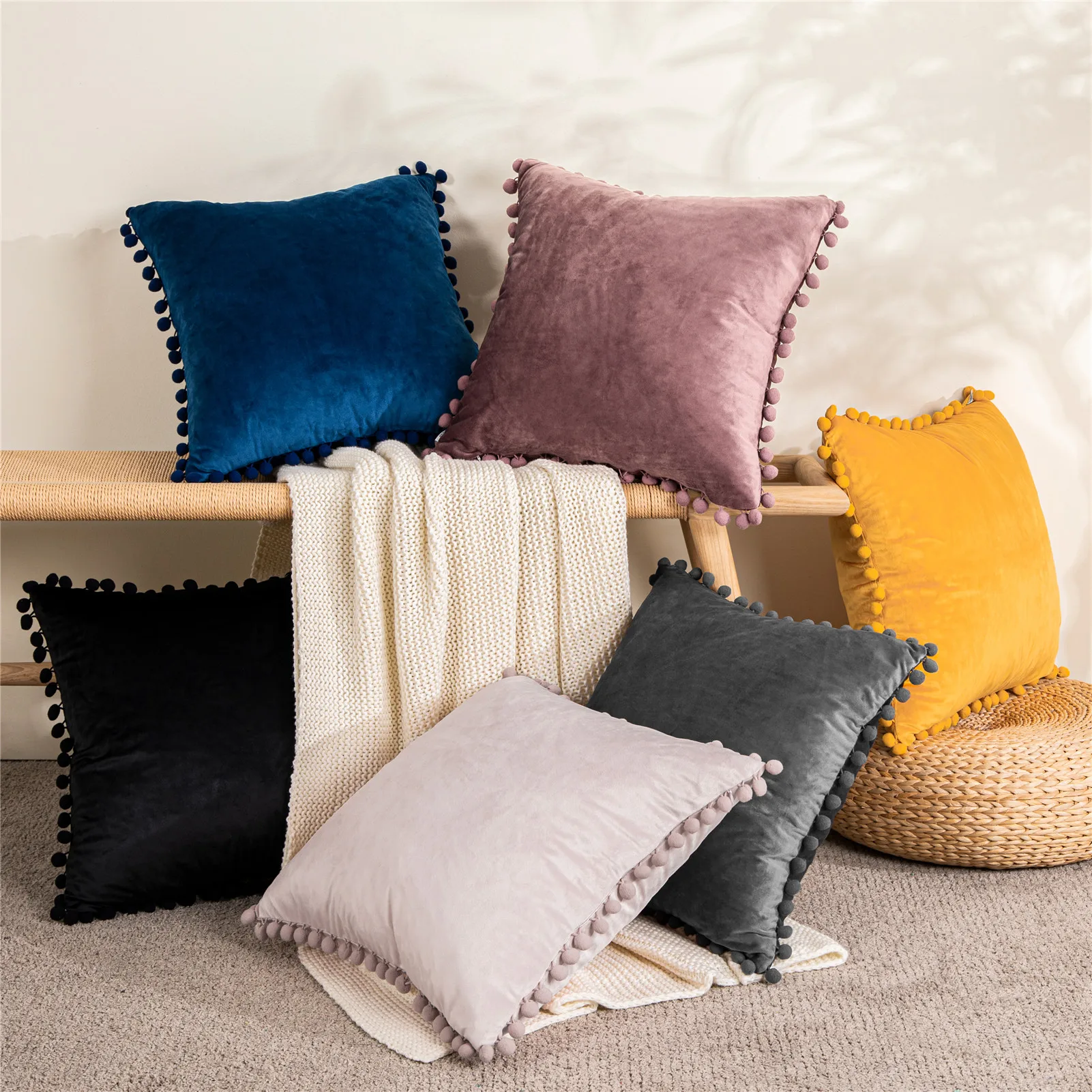

Topfinel Soft Velvet Pillow Cover Cushion Cover Luxury Square Decorative Pillows With Balls For Sofa Bed Car Home Throw Pillows