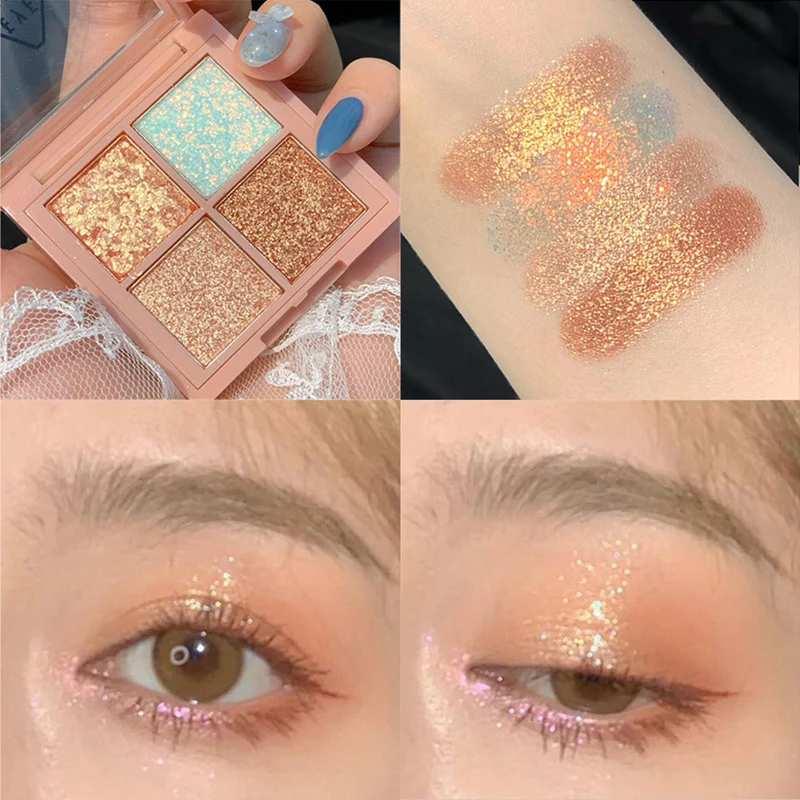 Палитра матовых блестящих теней для век 4 цвета алмазная мерцающая пудра нюдовые