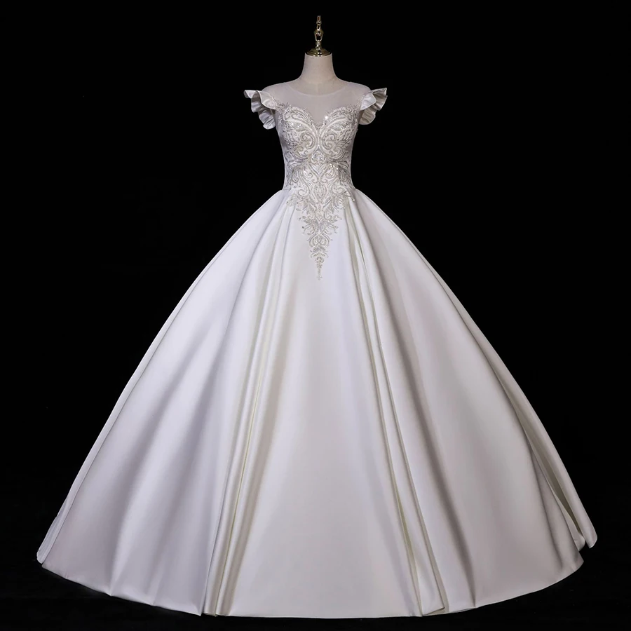 

Женское атласное платье с круглым вырезом, длинное вечернее платье с бусинами и шнуровкой на спине