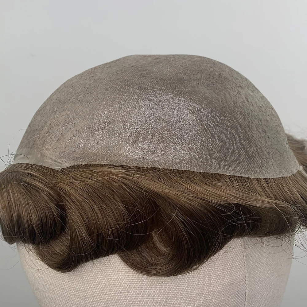YY Парики мужские Toupee Parting Anywhere коричневый 8x10 тонкий Pu Цвет кожи замена системы 6
