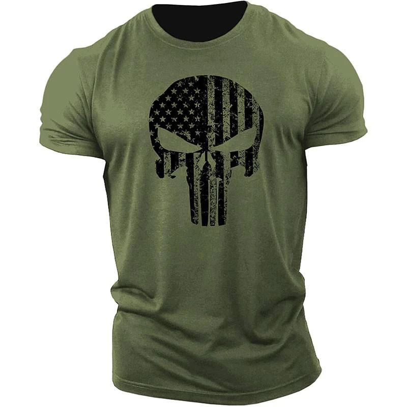 

Skull 3D printing oversized T-shirt men's short-sleeved casual sweatshirt army green 2021 summer hot-selling polyester