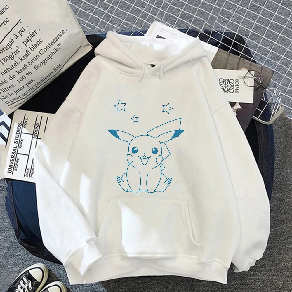 

2021Pokemon Anime Pikachu Hooded Sweatshirts Women Hoodie Kawaii Cartoons Unisex Print Casual Clothes Warm Teens Pullovers Tops