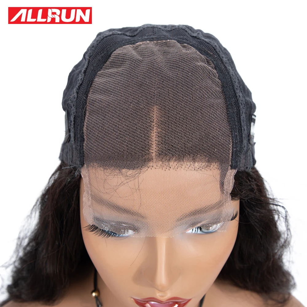 Allrun, 4*4, парик на шнурке, малайзийские человеческие волосы, парики, объемная волна, 130%, низкий коэффициент с детскими волосами, не Реми, короткий Боб, парик на шнурке