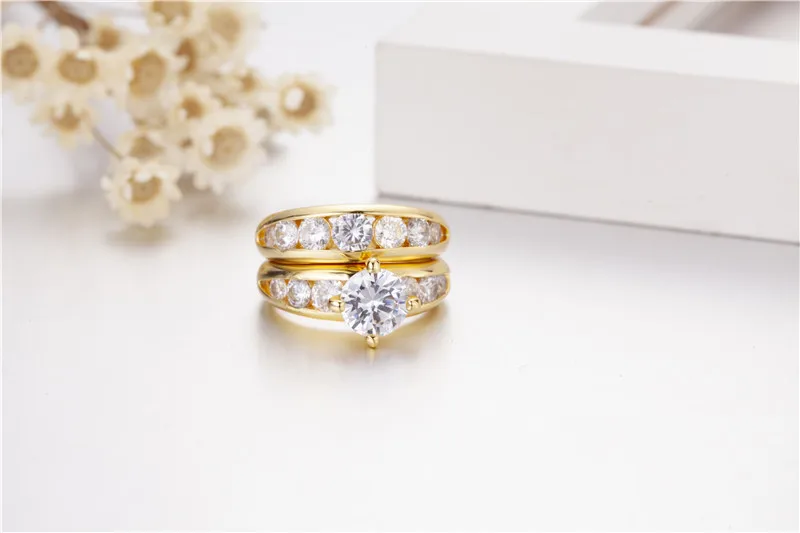 Женская футболка с круглым 3ct кольца имитацией бриллиантов набор 2-в-1 925