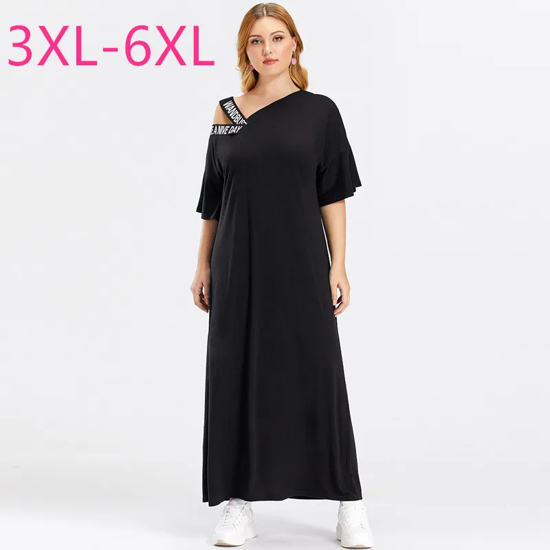 Женское свободное платье до щиколотки с коротким рукавом повседневное Черное