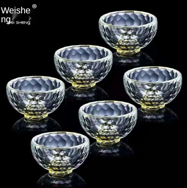 

Weisheng Heat-Resistant Glass Crystal Cup Tea Cup Transparent Tea Drinking Cup Kung Fu Tea Cup Round Small Tea Cup Master Cup