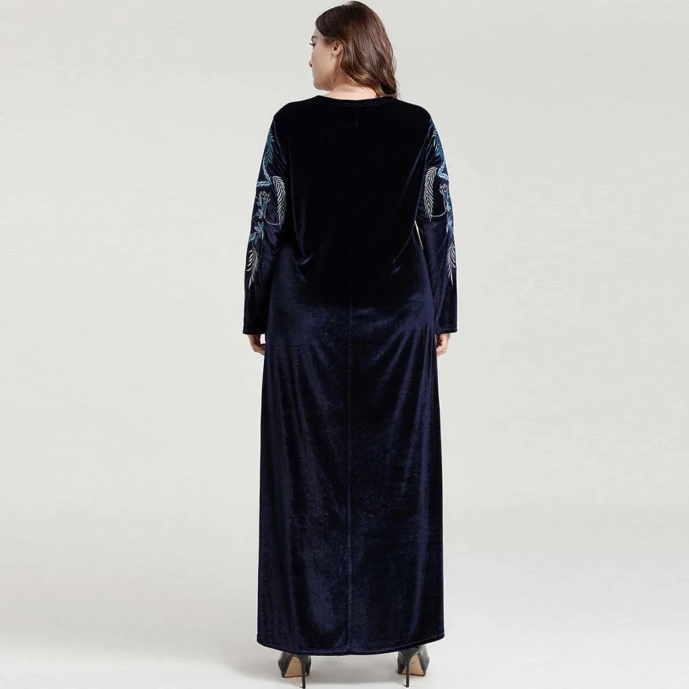 Зимнее мусульманское платье с вышивкой для женщин длинный рукав исламский Дубай