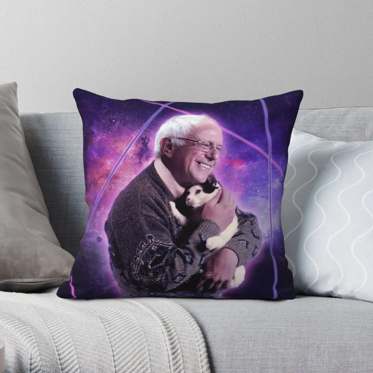 

Чехол-наволочка с принтом кошки в космосе из полиэстера и льна