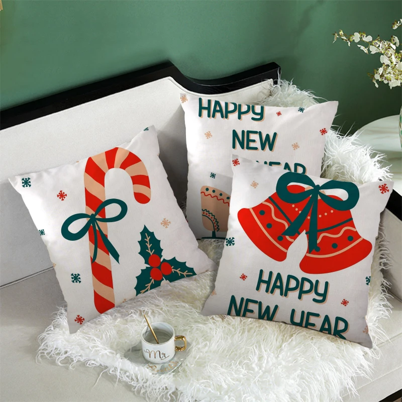 

Christmas Santa Claus Tree Pillows Decor Home Elk Bell White Decorative Pillows Sofa Cushion Throw Pillows for Living Room 45*45