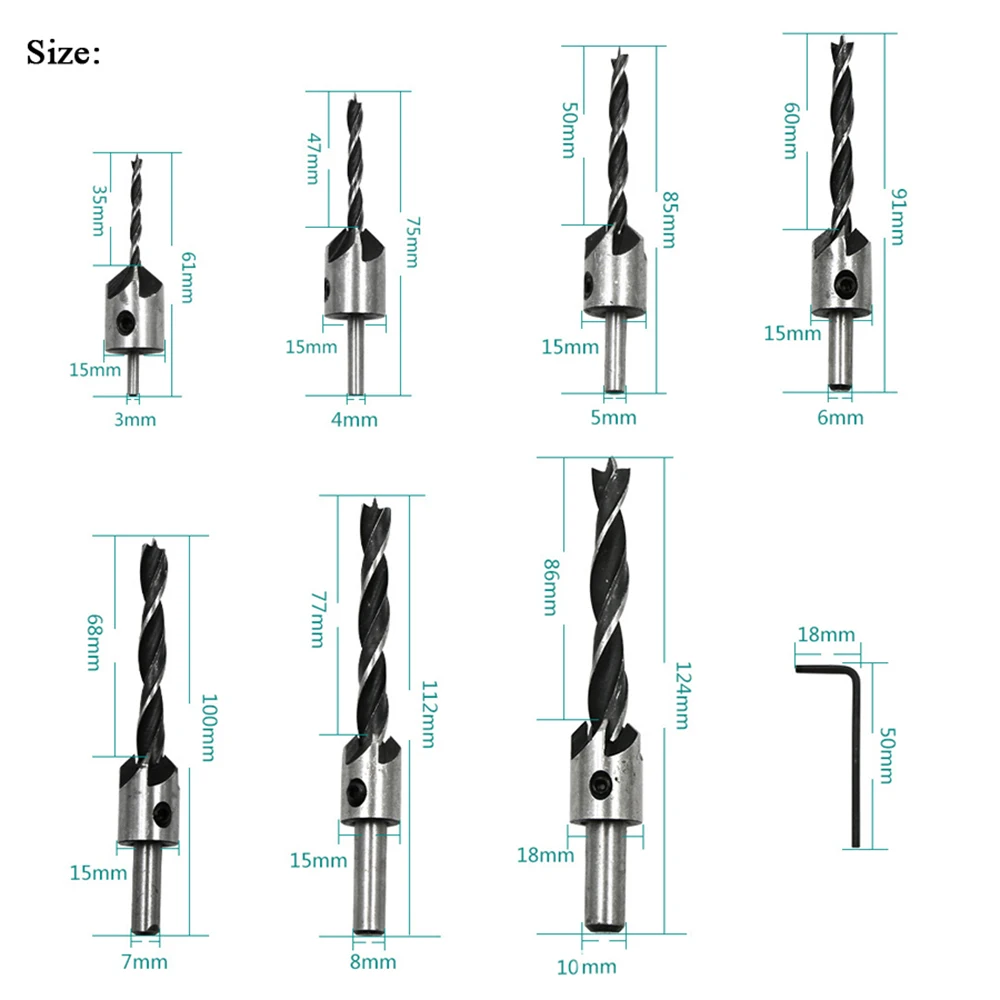

4Pcs/7Pcs Flute Countersink Drills BitS Countersunk Head Drilling Bit Set 3 Tips Woodworking Drill 3/4/5/6/7/8/10mm