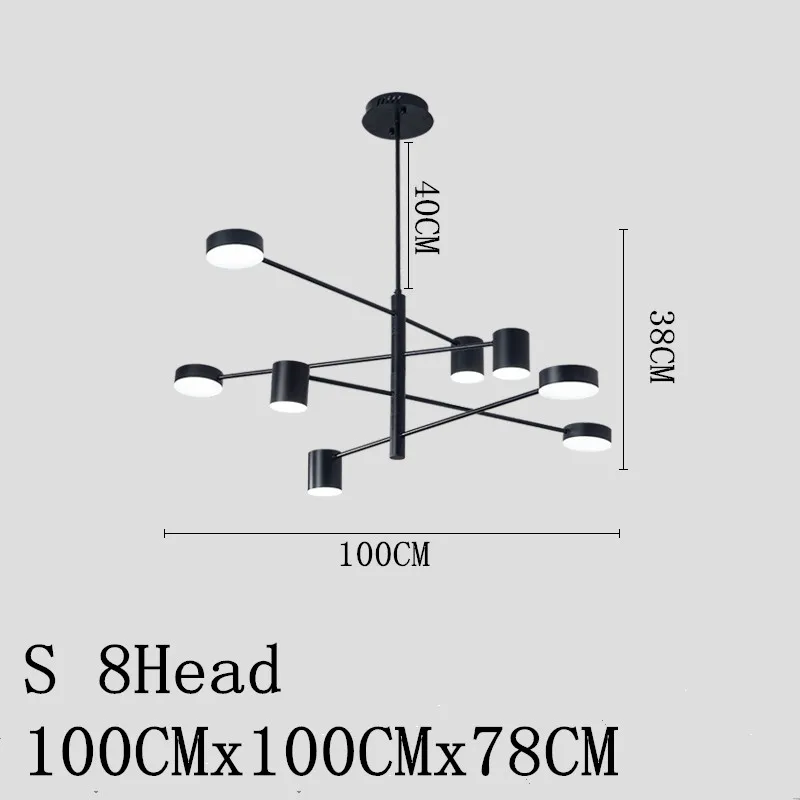 S 8Head 100x100x78CM Nordic Led Ceiling Chandelier Light Lamp with Black Round Long for the Living Room Loft Bedroom Hall Dining Room Home Decor Lamp - Цвет абажура: S 8Head 100x100x78CM