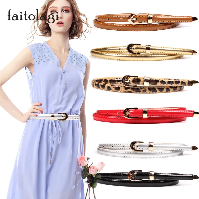 Ремень женский тонкий из искусственной кожи с металлической пряжкой