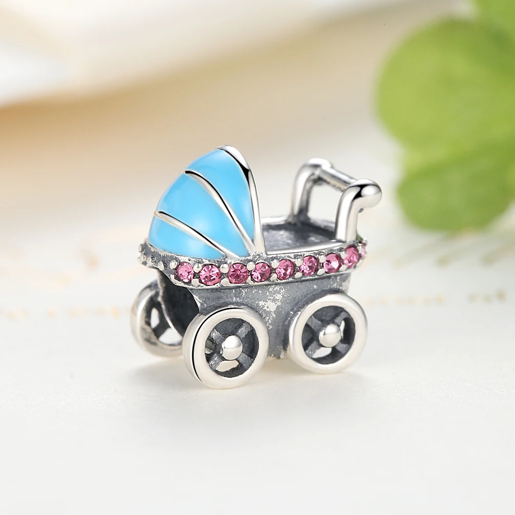 Trynmera 925 пробы серебро Детские коляски синий автомобиль Подвески Fit Браслет Diy Аксессуары подарок для женщин и девочек TA043