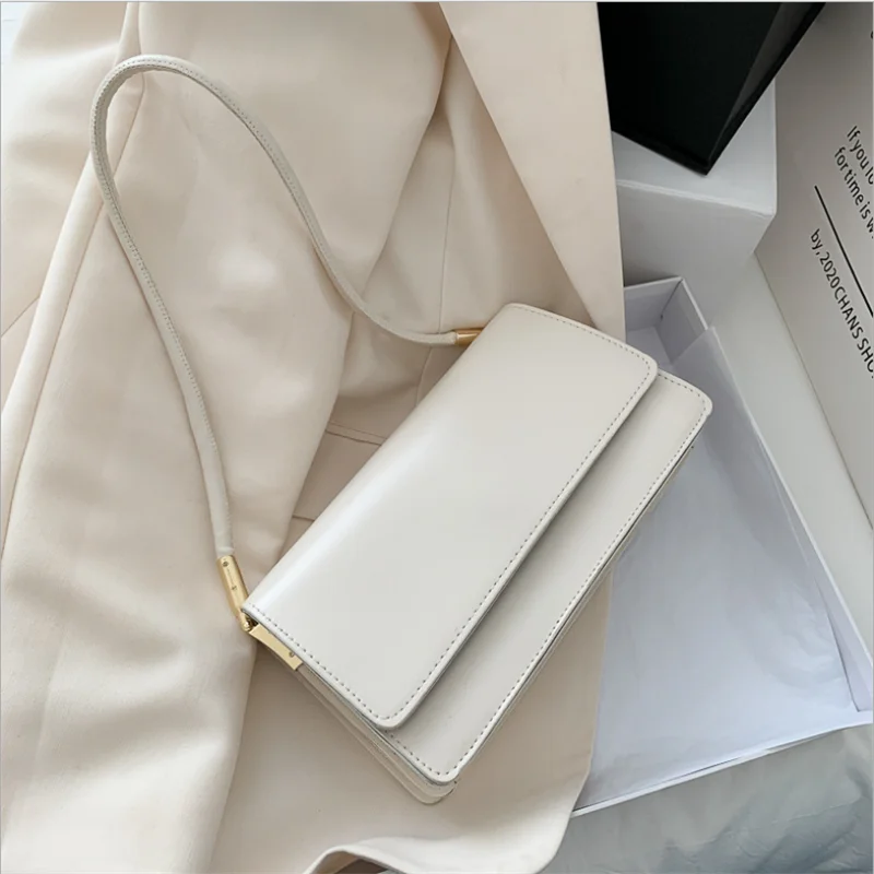 

Soft PU Leather Baguette Shoulder Bags for Women 2021 Simple Armpit Bag Lady Handbags Female Trend Solid Color Travel Hand Bag