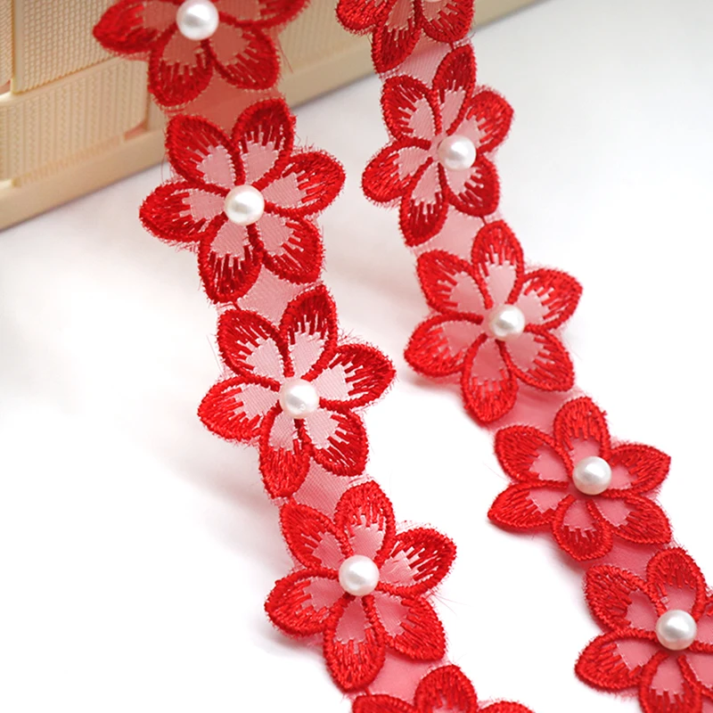 H696 Жемчужный Цветок растворимая кружевная отделка из органзы Вязание Свадебное