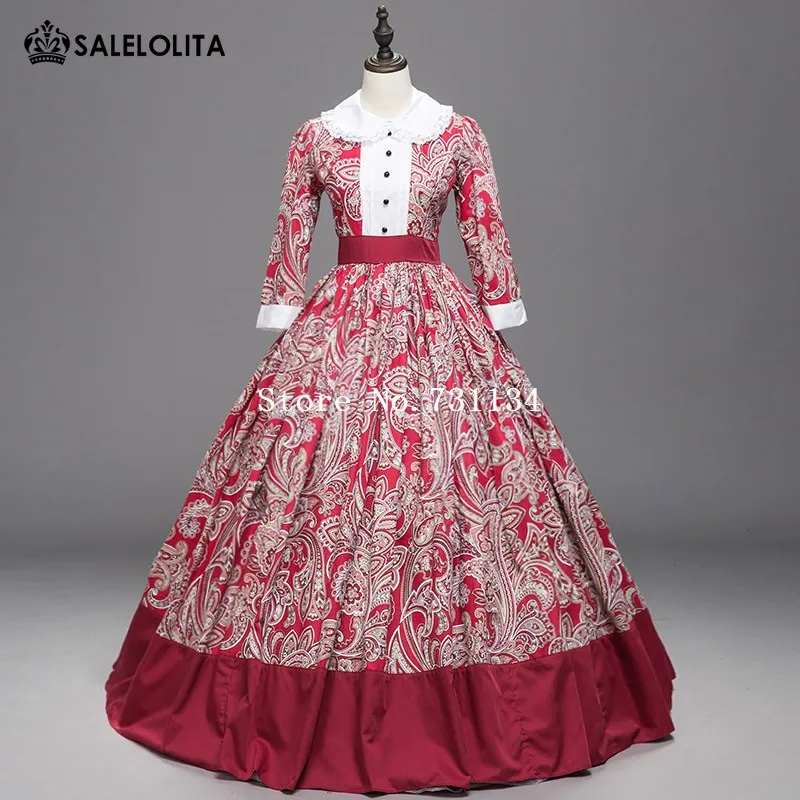 1890s Victorian Medieval Princess Red Dress Civil War Southern Belle Ball Gown Dress Marie Antoinette Gowns