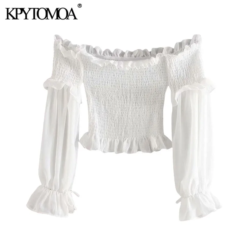 Женская укороченная блузка KPYTOMOA винтажная с длинными рукавами и воротником