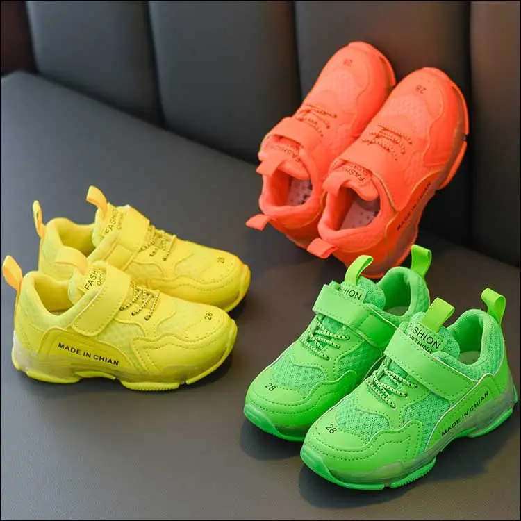 

2019 Autumn Children Sports Shoes Boys Breathable Running Sneakers Kids Outside Travelling Shoes Yellow Orange Green #12