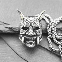 retro punk gothic style metal demon yaksha prajna demon pendant stainless steel chain necklace for men cool rock biker jewelry