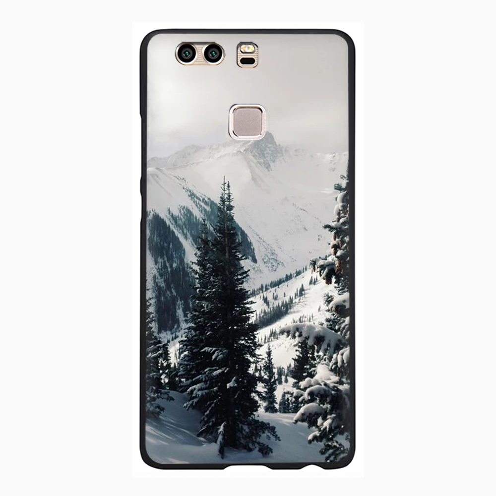 Мягкий силиконовый чехол для телефона с изображением гор пик леса снега Huawei P8 P9