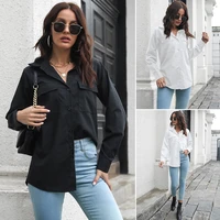 womens shirts button up shirt solid back to the basics white black casual office lady long sleeve shirt women women top