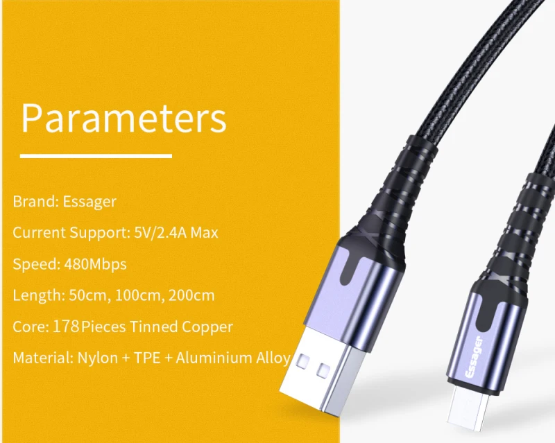 Essager светодиодный usb-кабель Быстрая быстрая зарядка провод кабель usbc для Xiaomi K20 samsung Oneplus 7 Pro Мобильный телефон провода зарядное устройство