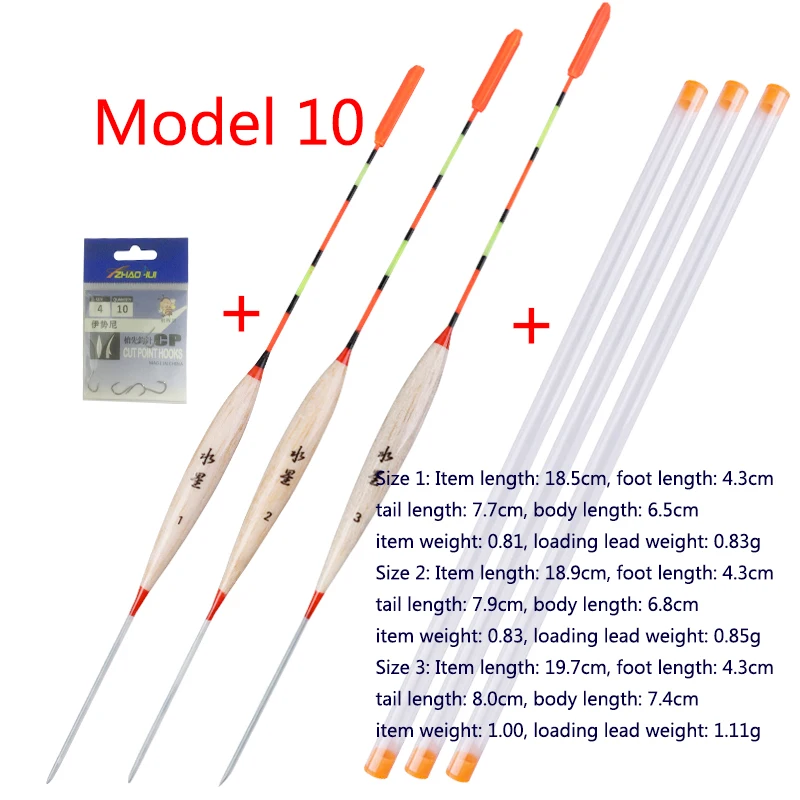 3pcs/lot Shallow Water Fishing Floats Balsa Bobber+3pcs float tubes+1 Bag Fishing hooks Fresh Water Buoy Fishing Tackles Tools