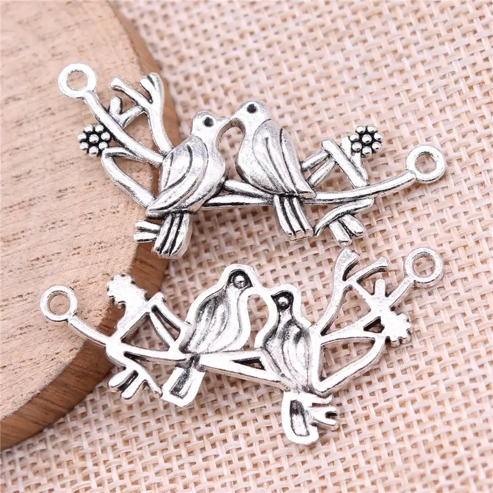 

60pcs 45x20mm Antique Silver Color Antique Bronze Color Charm Lovebird Pendants Birds Connector Charm Bird