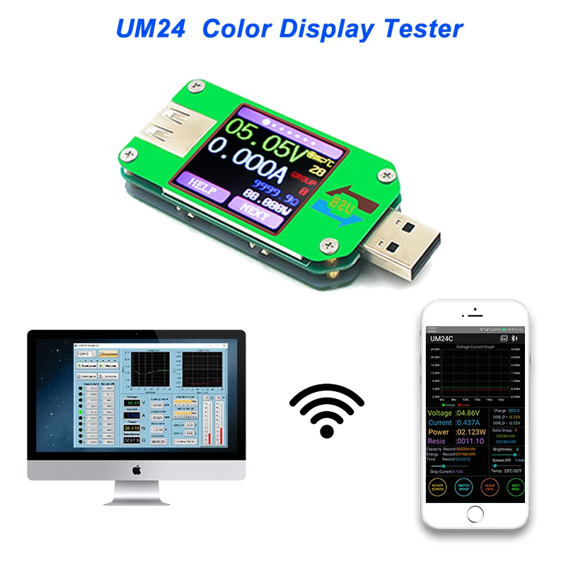 UM24C USB Bluetooth компьютер онлайн вольт постоянного тока измеритель напряжения