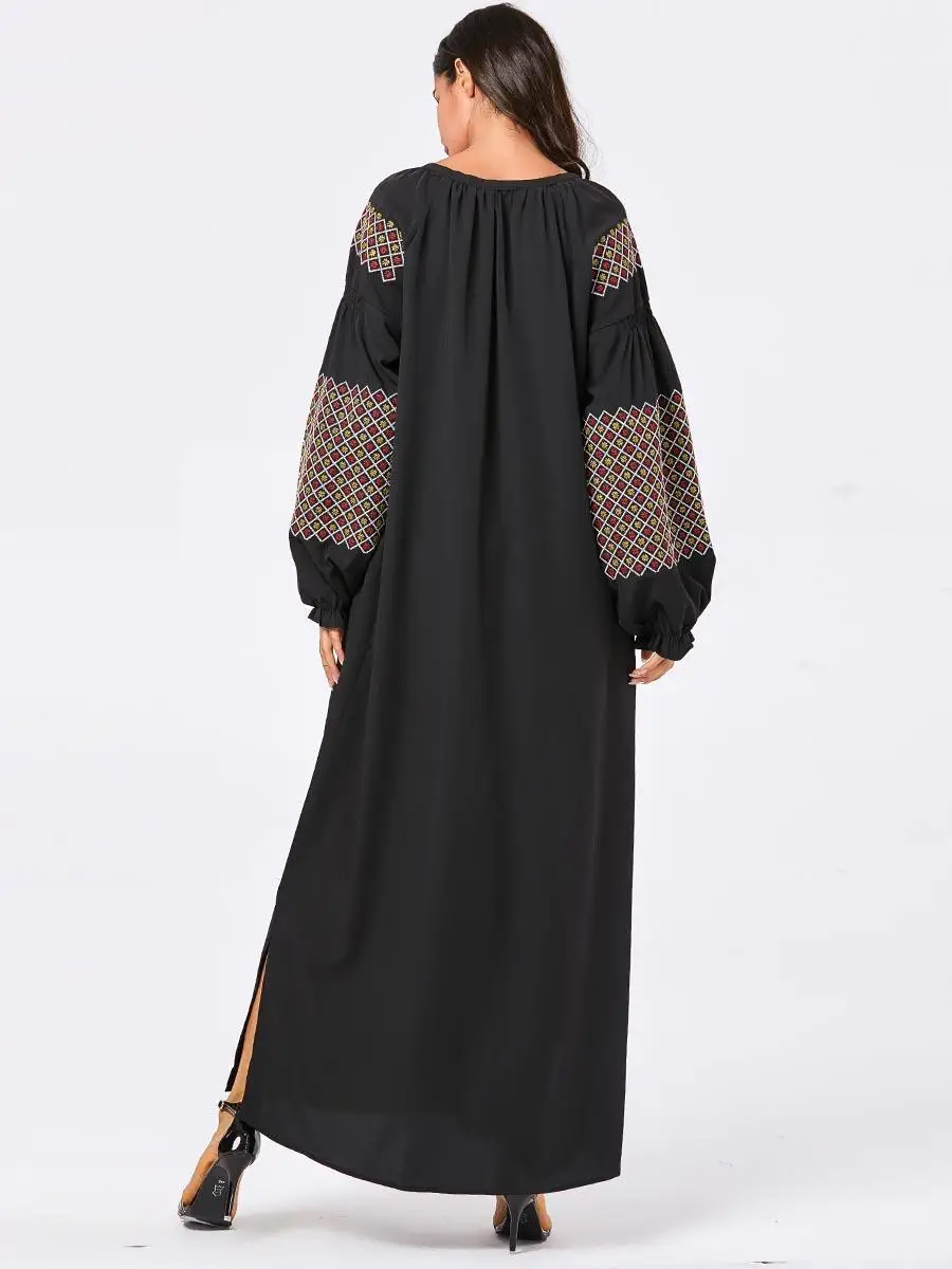 Вышивка мусульманские женские длинные макси платье рубашка abaya Дубай свободные