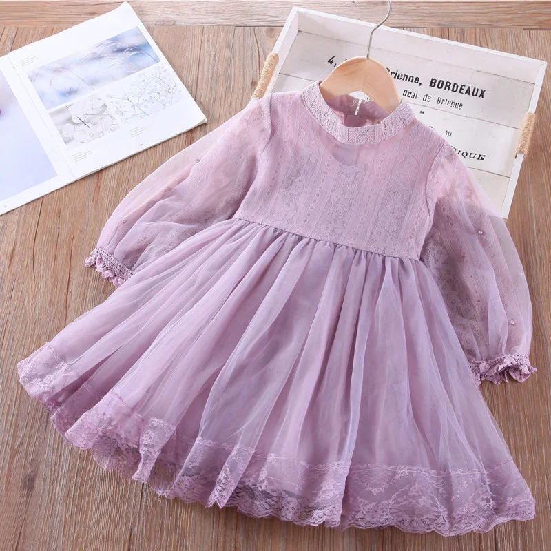 Детское Пышное фиолетовое платье принцессы с длинными рукавами, весна-лето 2021, одежда для маленьких девочек, вечернее платье, яркое осеннее ...