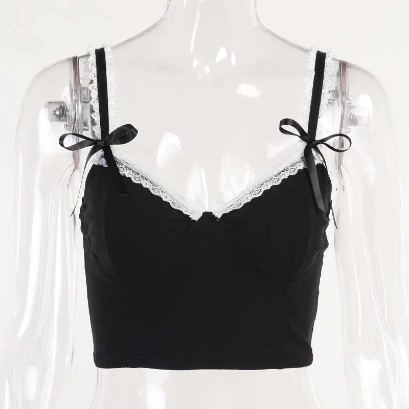 

Goth Dark E-girl Mall Gothic Harajuku Women Camis Grunge Black Punk Summer Sexy Crop Top Pastel Goth Lace Trim Basic Alt Clothes