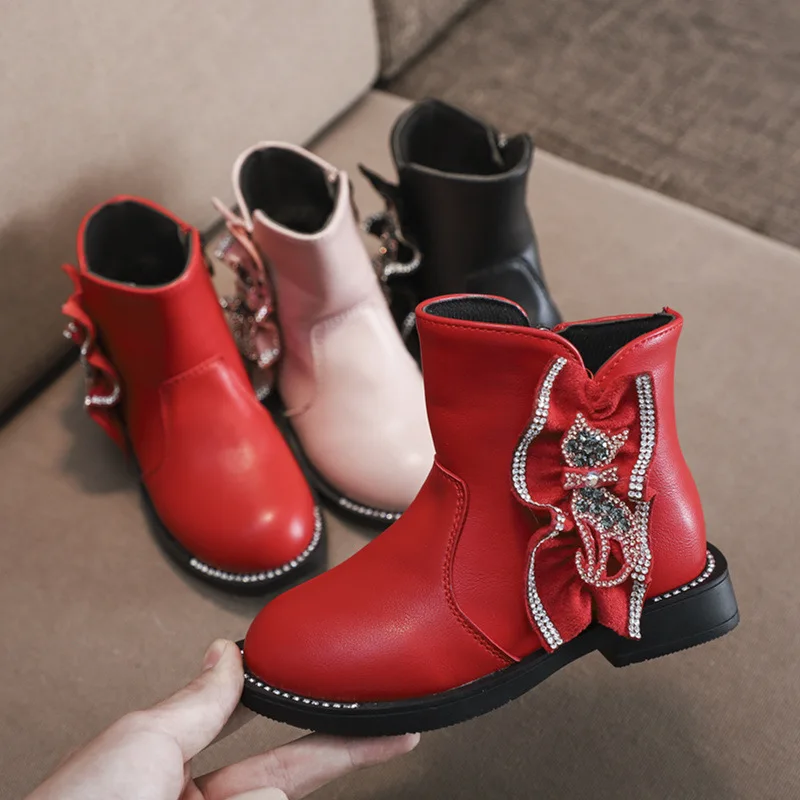 

New Children Shoes Boots for Children Size 26-36 Martin Boots for Girl PU Leather Waterproof Winter Kids Snow Shoes Girls Boots