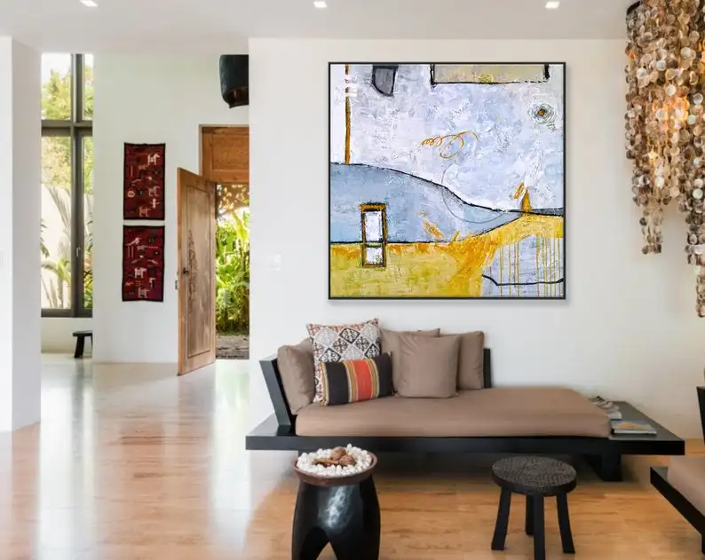 

Abstract Painting Large Acrylic Canvas Wall Art Minimal Expressionism Modern Painting Wall Art on Canvas Yellow Telephone Booth