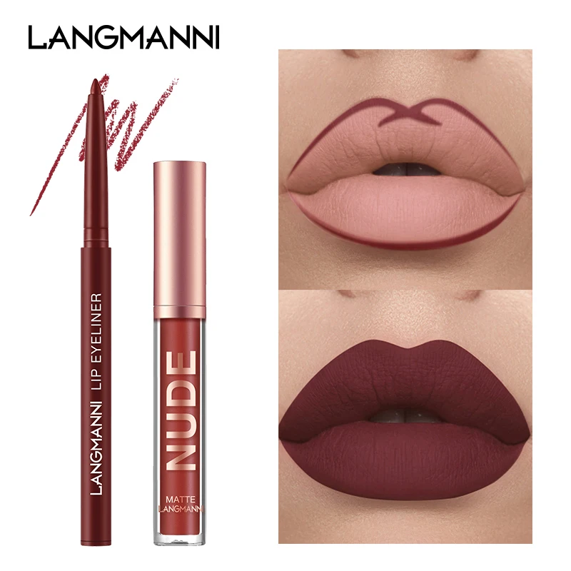 

LANGMANNI 12PCS Silky Lip Gloss Lip Liner Velvet Matte Lipstick Waterproof Long Lasting Lip Glaze Sexy Red Lip Makeup TSLM2