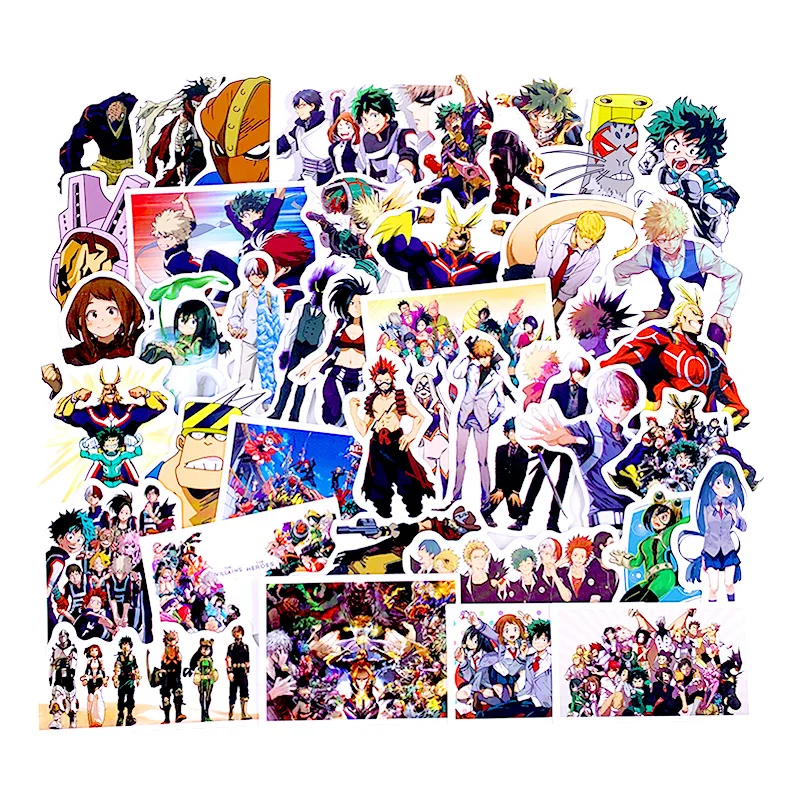 50 шт., наклейки на чемодан My Hero Academy, скейтборд, ноутбук, izku, Midoriya, All Might Boku, no Hero Academy, аниме, персонажи, наклейки