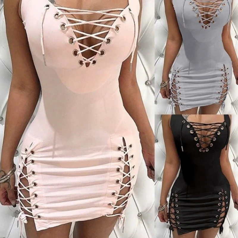 

Gothic Mini Dress Dark Style Sukienka Honeymoon Deep V Neck Criss Cross Ruched Split Bodycon Dress Tight Sexy Pink Dresses Women