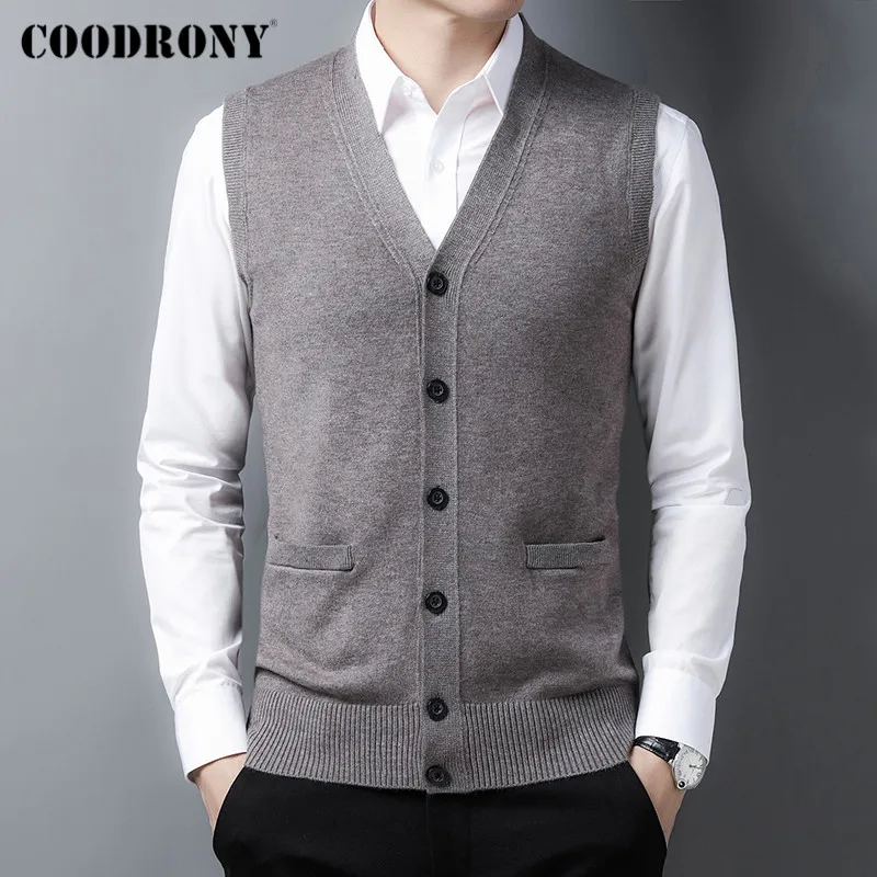 

COODRONY Brand Spring Autumn New Arrival Business Casual Sleeveless Vest Cardigan Men Fashion Pocket Soft Knitwear Clothes C1276