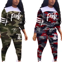 ayes matching sets camouflage woman clothes sportswear autumn two piece women set pants and top elegant letter trouser suits