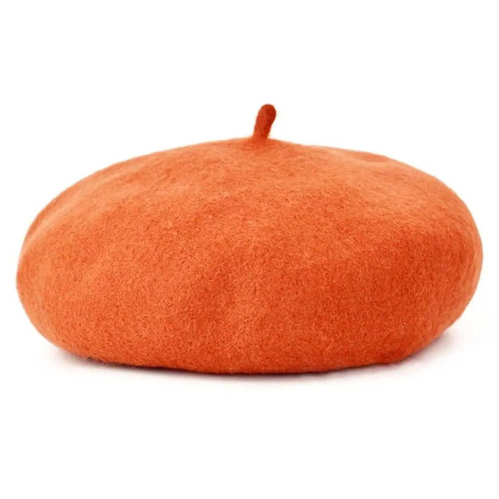 orange Осенне-зимние однотонные винтажные береты, круглая Мягкая шерстяная Шапка-бини французского художника для девочек, детская шапка, модный аксессуар - Цвет: orange
